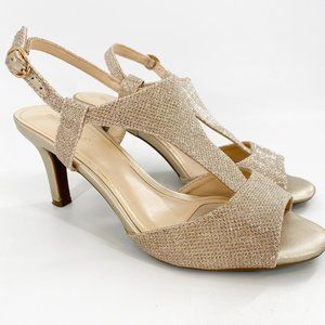 Marbella Madrid 751018 Gold Heels Ankle Strap Open Toe Size 9W